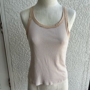 American Eagle Women’s Tan and White Striped Tank Top sz Large Casual